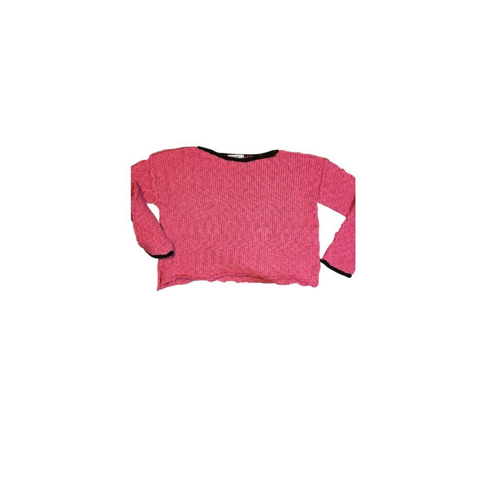 Zenana Textured Knit Sweater – Pink w/ Black – Cropped Fit - small